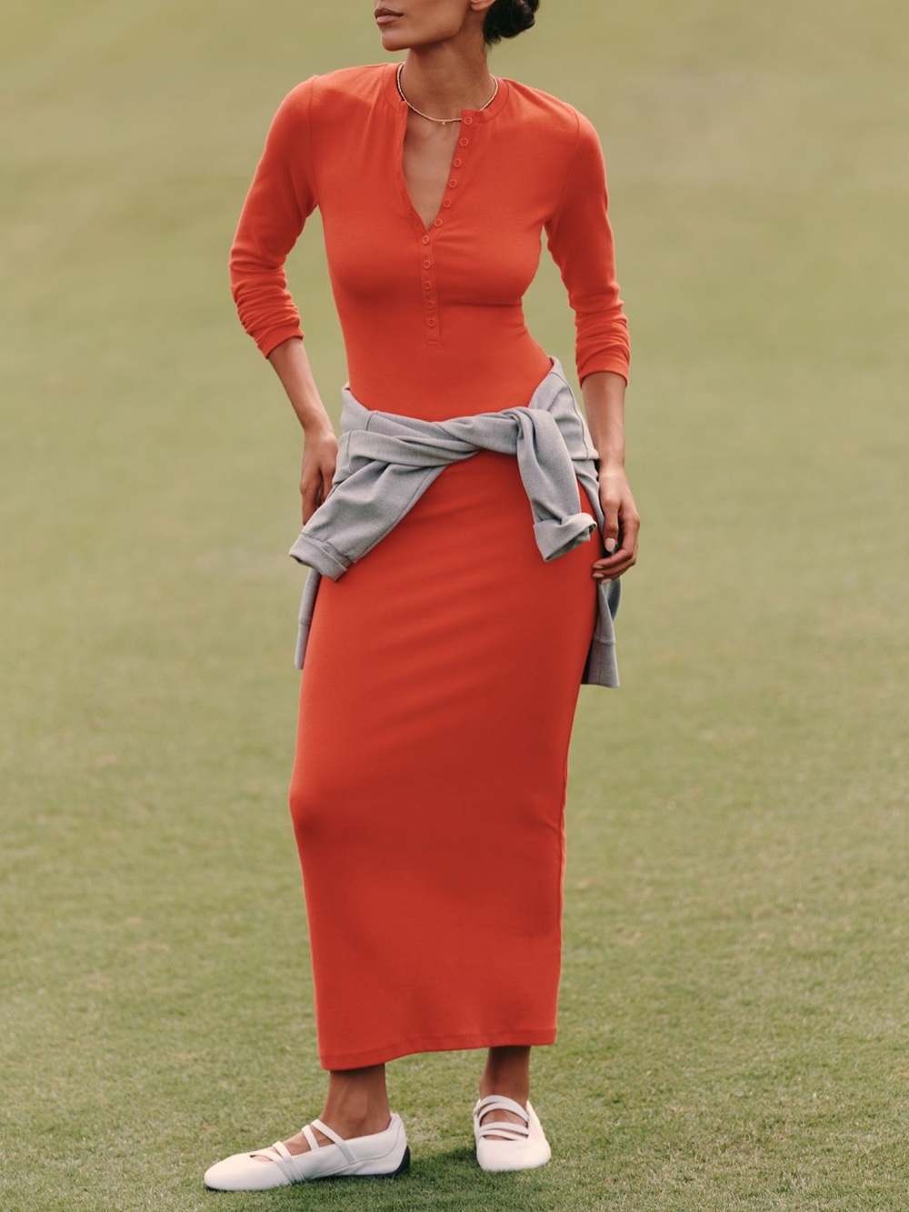 Anthropologie Orange Long Sleeve Henley Bodycon Dress